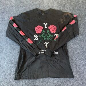 Yours Truly Graphic Tee Mens Medium Black Good Rose Old English Long Sleeve USA